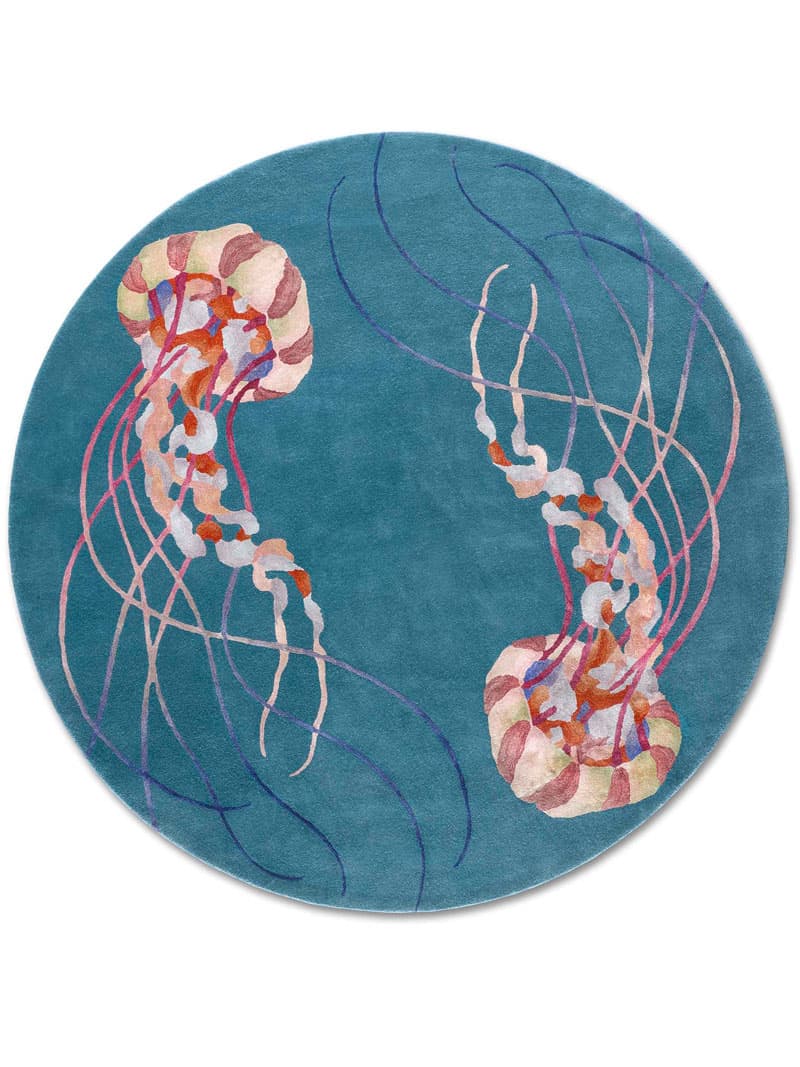 Tapis rond noué à la main Jellyfish