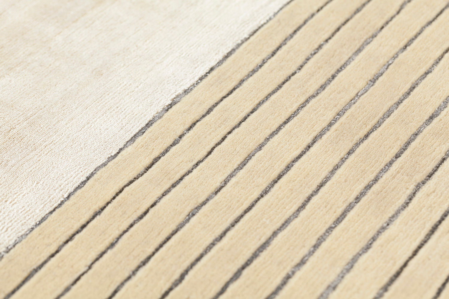 Hand Knotted beige gestreept wol & viscose vloerkleed