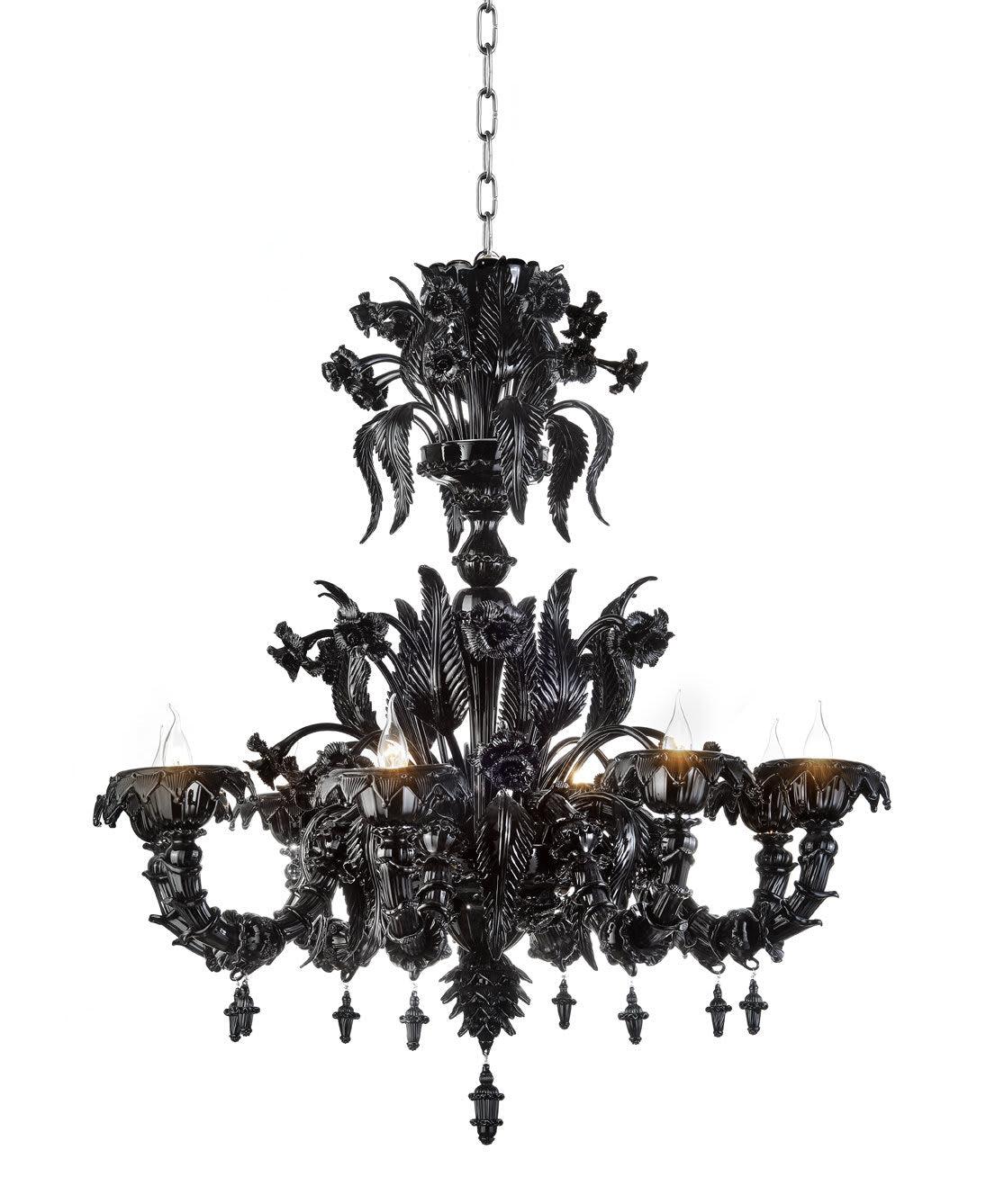 Lustre Rezzonico Murano noir 8 lumières