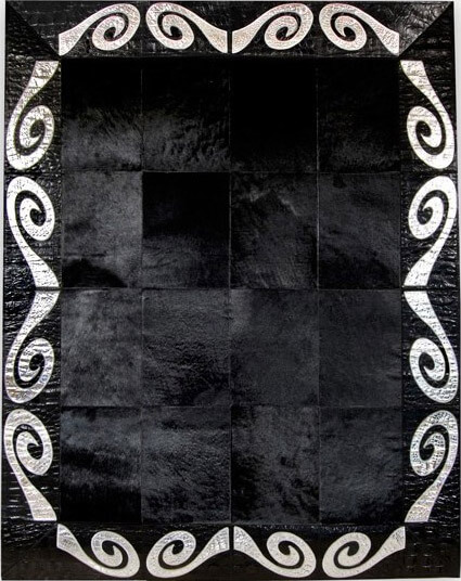 Tapis en peau de vache noir et argent | Taille: 250 × 360 cm