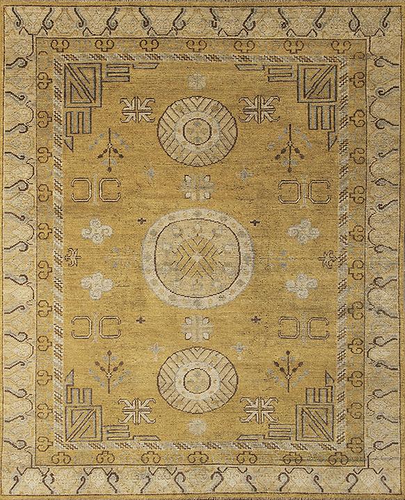 Tapis noué à la main Khotan laine jaune