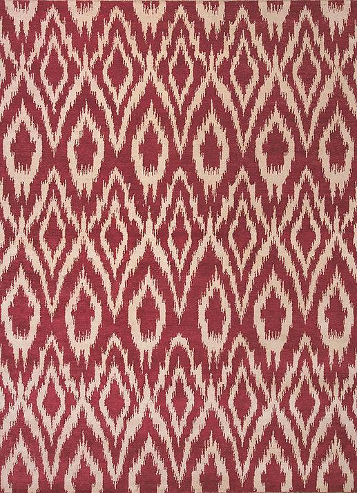 Ikat handgeknoopt wol rood vloerkleed