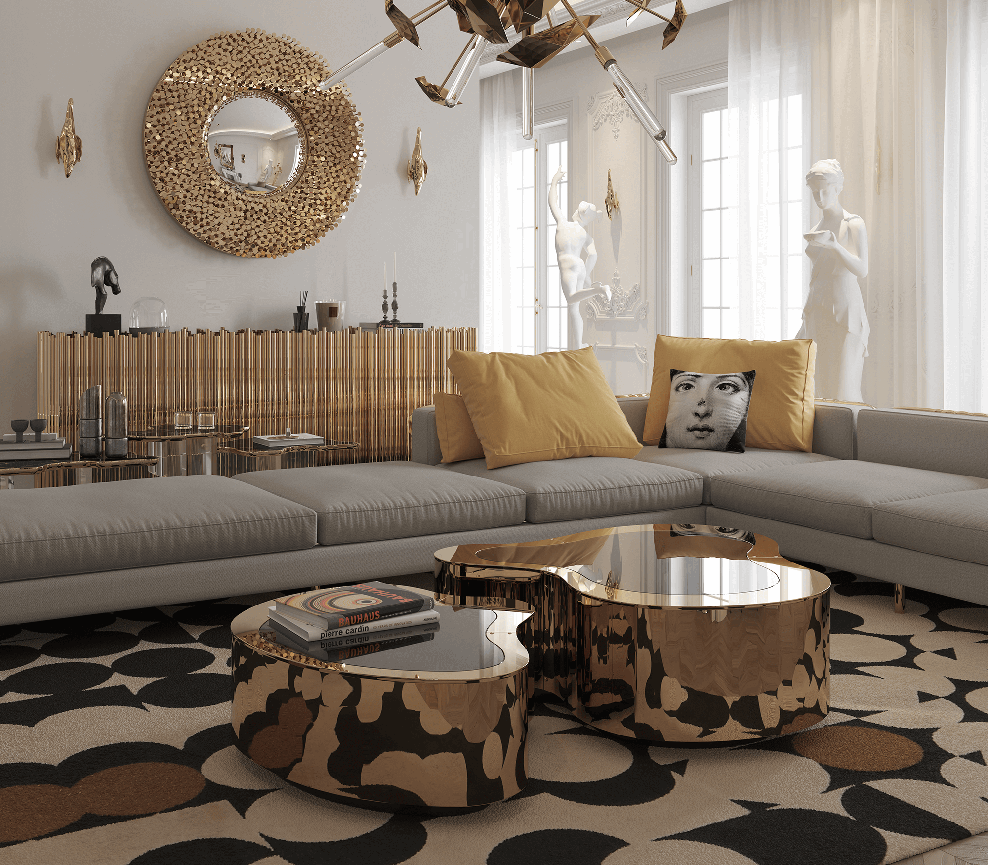 Ensemble de tables basses Crest en laiton poli