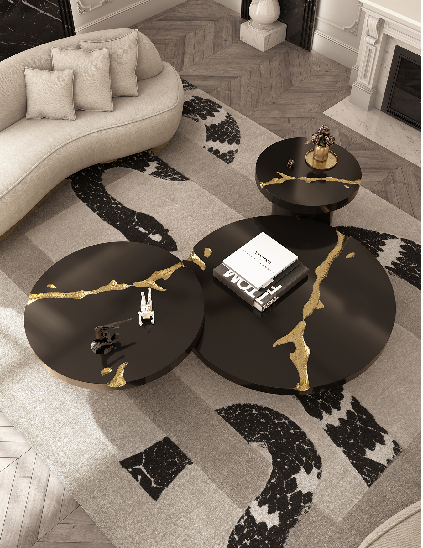Ensemble de tables centrales Dominion noir 3 pièces