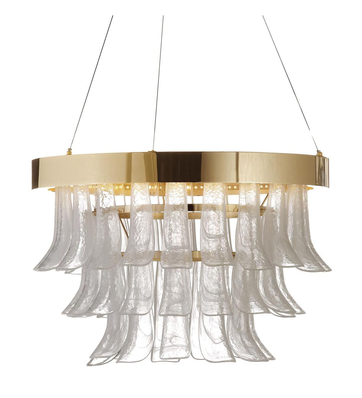 Gouden LED ring kroonluchter met Murano glas