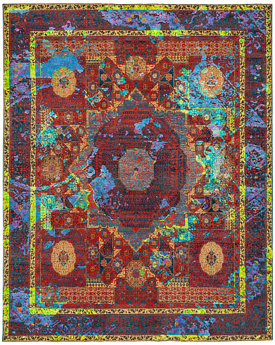 Mamluk Columbus Tagged rood neon multi zijden vloerkleed