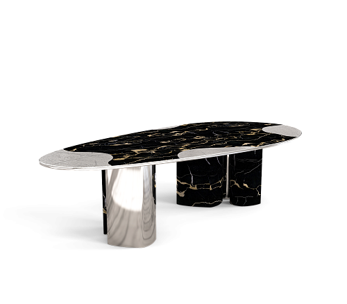 Athena Portoro marmer en zilveren eettafel