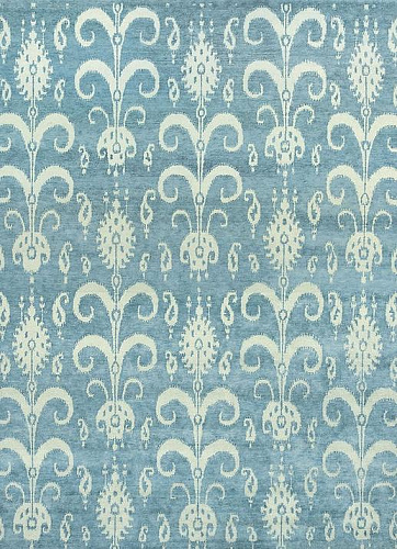 Ikat handgeknoopt wol blauw vloerkleed
