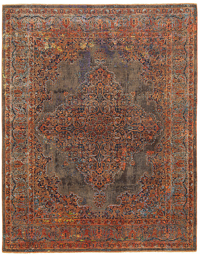 Tabriz Fashion Artwork 8 bruin oranje zijden vloerkleed