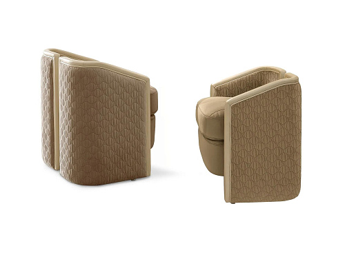 Pouf en cuir et tissu