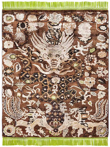 Tapis noué à la main Dragon vert beige
