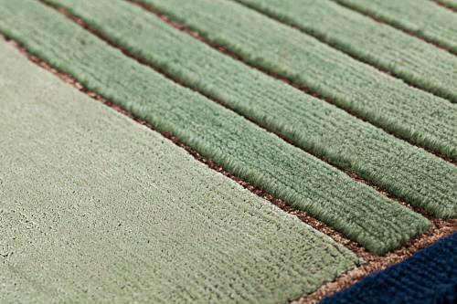 Hand Knotted groen gestreept wol & viscose vloerkleed