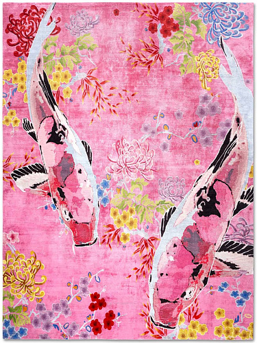 Fish roze luxe handgeknoopt vloerkleed