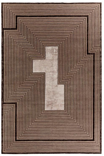 Hand Knotted bruin frame wol & viscose vloerkleed