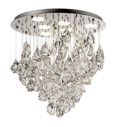 Lustre cascade en cristal avec réflecteur en acier poli