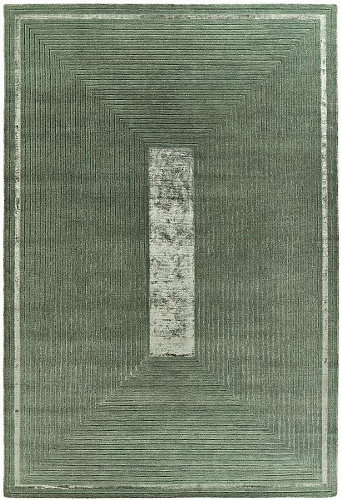 Tapis noué à la main cadre vert laine & viscose