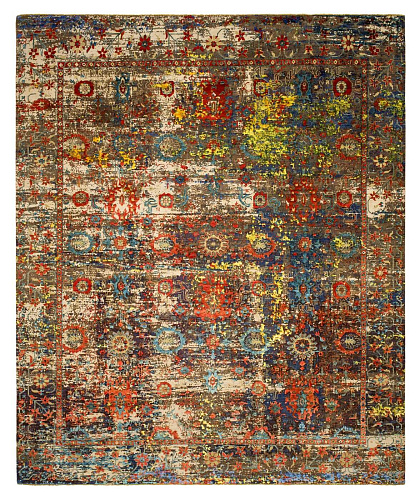 Tapis en soie Bidjar Paddington Artwork 18 gris argenté orange