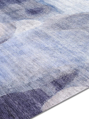 Blue / Sand handgeknoopt vloerkleed