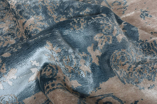 Hand-geknoopt bamboezijde blauw vloerkleed