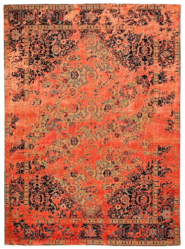 Serapi Queensbury Double Sky wit neonoranje zijden vloerkleed