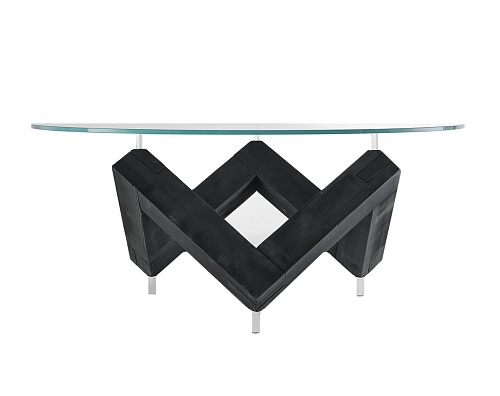 Houten eettafel met glazen blad