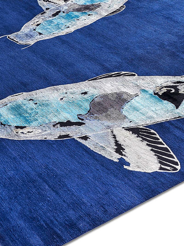 Tapis de luxe noué à la main Fish bleu