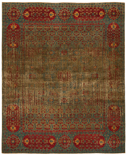 Mamluk Kensington Double Vendetta blauw Mehndi zijden vloerkleed