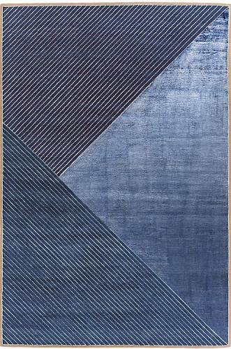 Tapis noué à la main géométrique bleu laine & viscose