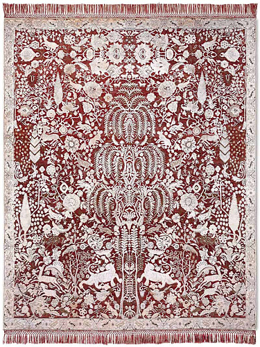 Goud rood handgemaakt luxe vloerkleed