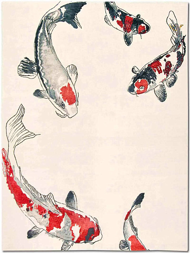 Tapis de luxe noué à la main Fish Original sur blanc