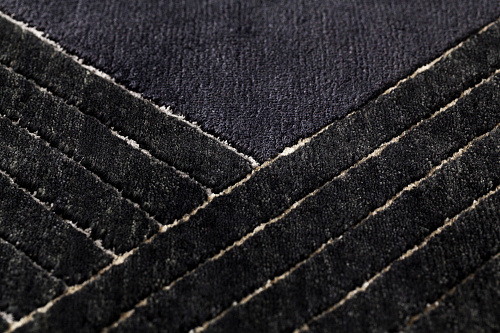 Hand Knotted zwart gestreept wol & viscose vloerkleed
