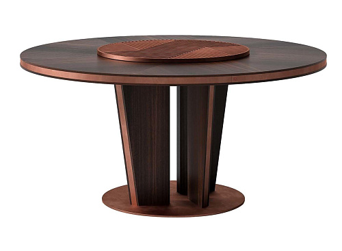 Donkere houten ronde eettafel