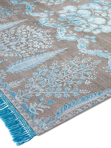 Mughal blauw grijs handgemaakt luxe vloerkleed