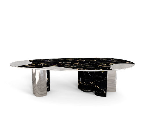 Athena Portoro marmer en zilveren eettafel
