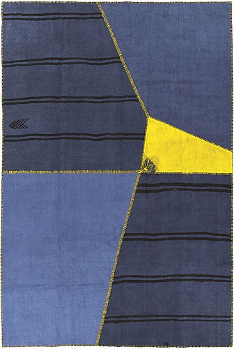 Diepblauw patchwork hennep vloerkleed