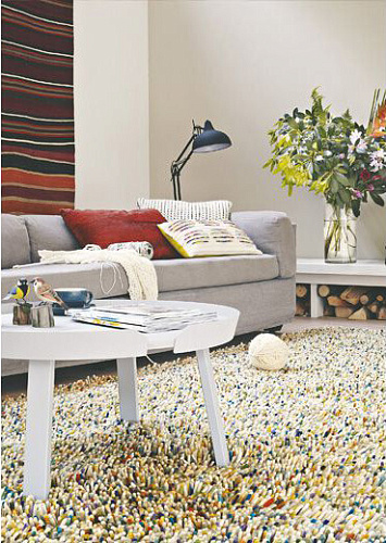 Tapis Rocks à poils longs en laine feutrée multicolore