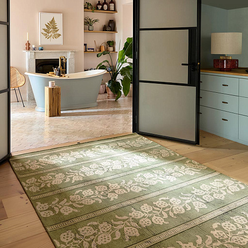 Tapis Anaar vert forêt artisanal