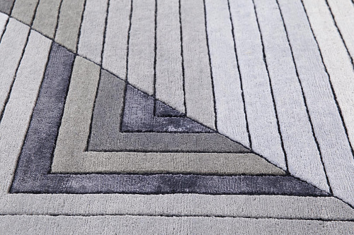 Hand-geknoopt grijs geometrisch wol & viscose vloerkleed
