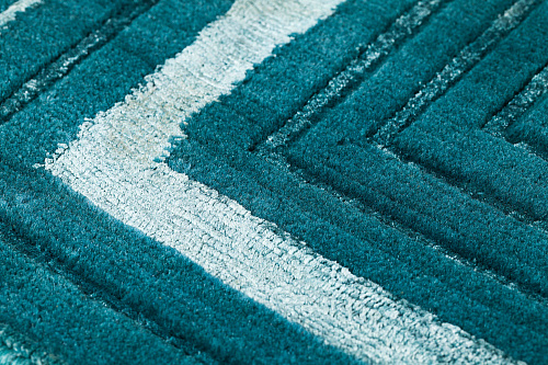 Hand Knotted groen frame wol & viscose vloerkleed