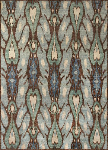 Ikat handgeknoopt wol vloerkleed