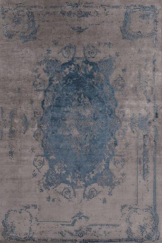 Hand-geknoopt bamboezijde blauw vloerkleed