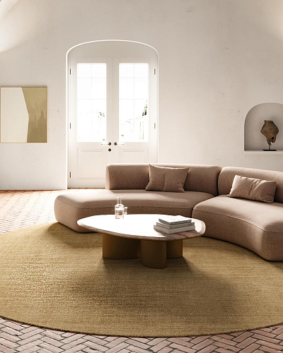 Tapis rond en soie de bambou or