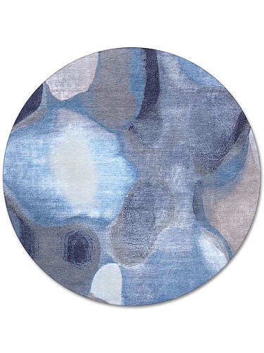 Tapis de luxe fait main rond bleu gris