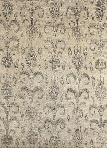 Tapis noué à la main Ikat laine beige