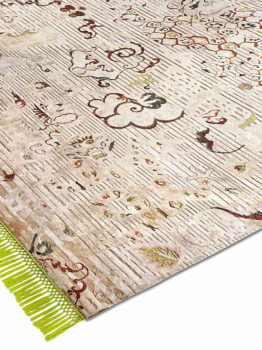 Dragon groen beige handgeknoopt vloerkleed