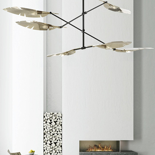 Lustre feuilles en or doux et noir avec marbre de Carrare