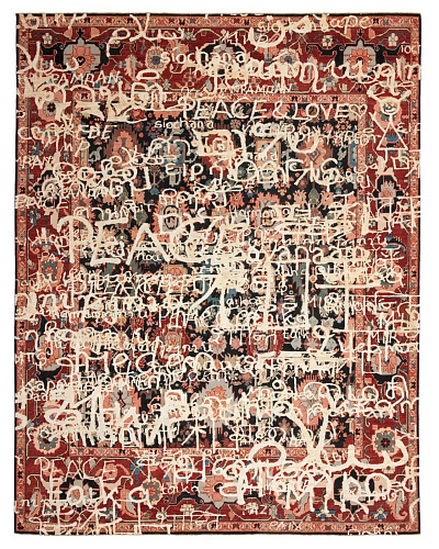 Tapis en soie Bidjar Waterloo Peace noir blanc