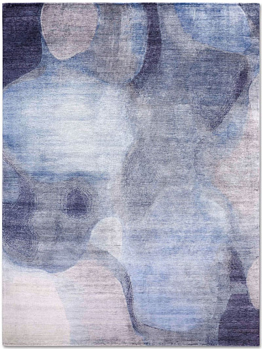 Blue / Sand handgeknoopt vloerkleed