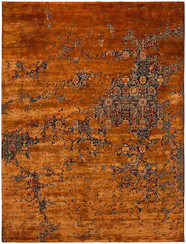 Tabriz Canal Aerial marineblauw bruin zijden vloerkleed