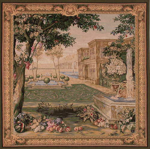 Tapisserie murale carrée Verdure fontaine